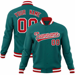 Custom Aqua Red-White Classic Style Varsity Full-Snap Letterman Jacket