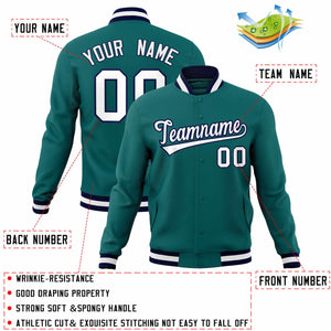 Custom Aqua White-Navy Classic Style Varsity Full-Snap Letterman Jacket