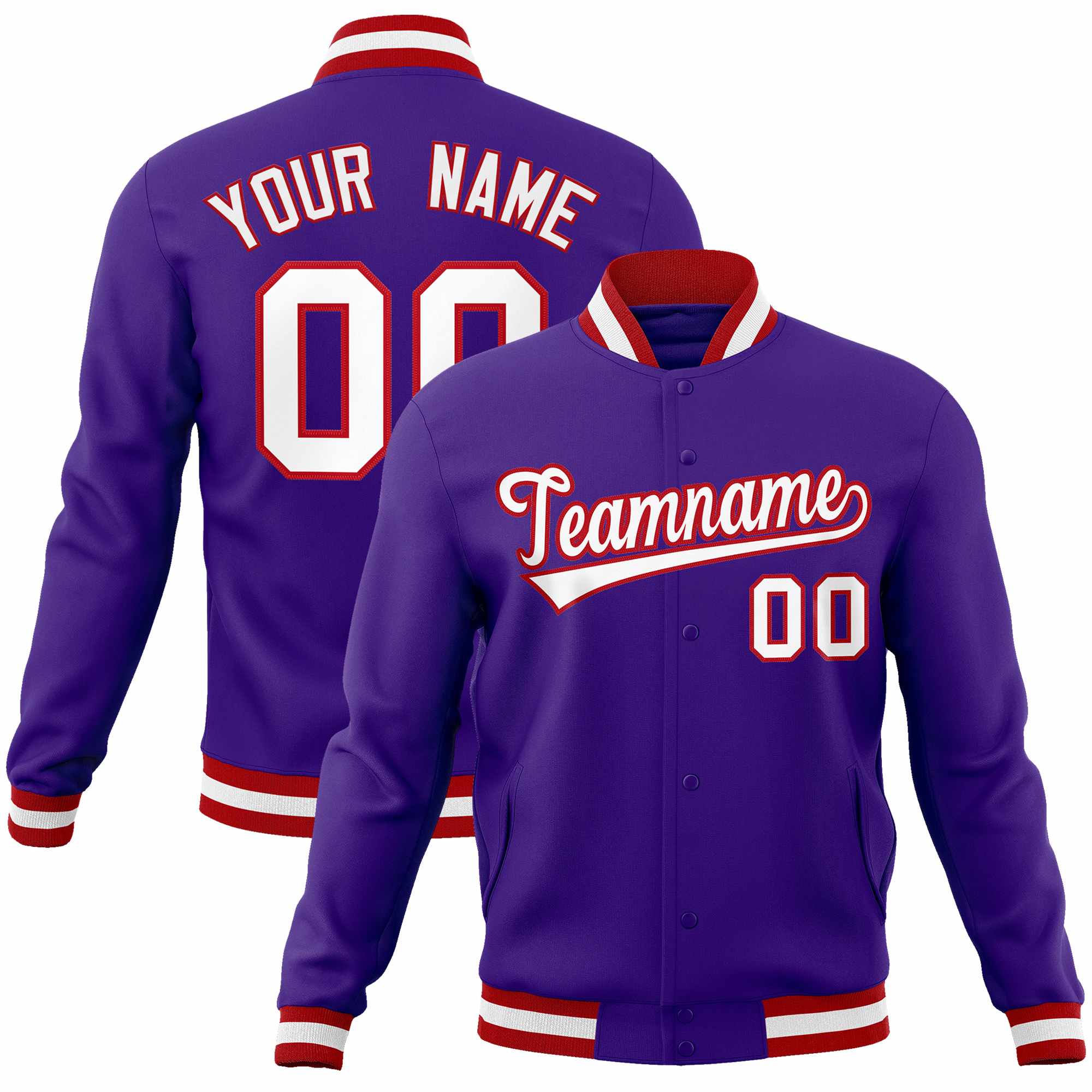 Custom Purple White-Red Classic Style Varsity Full-Snap Letterman Jacket