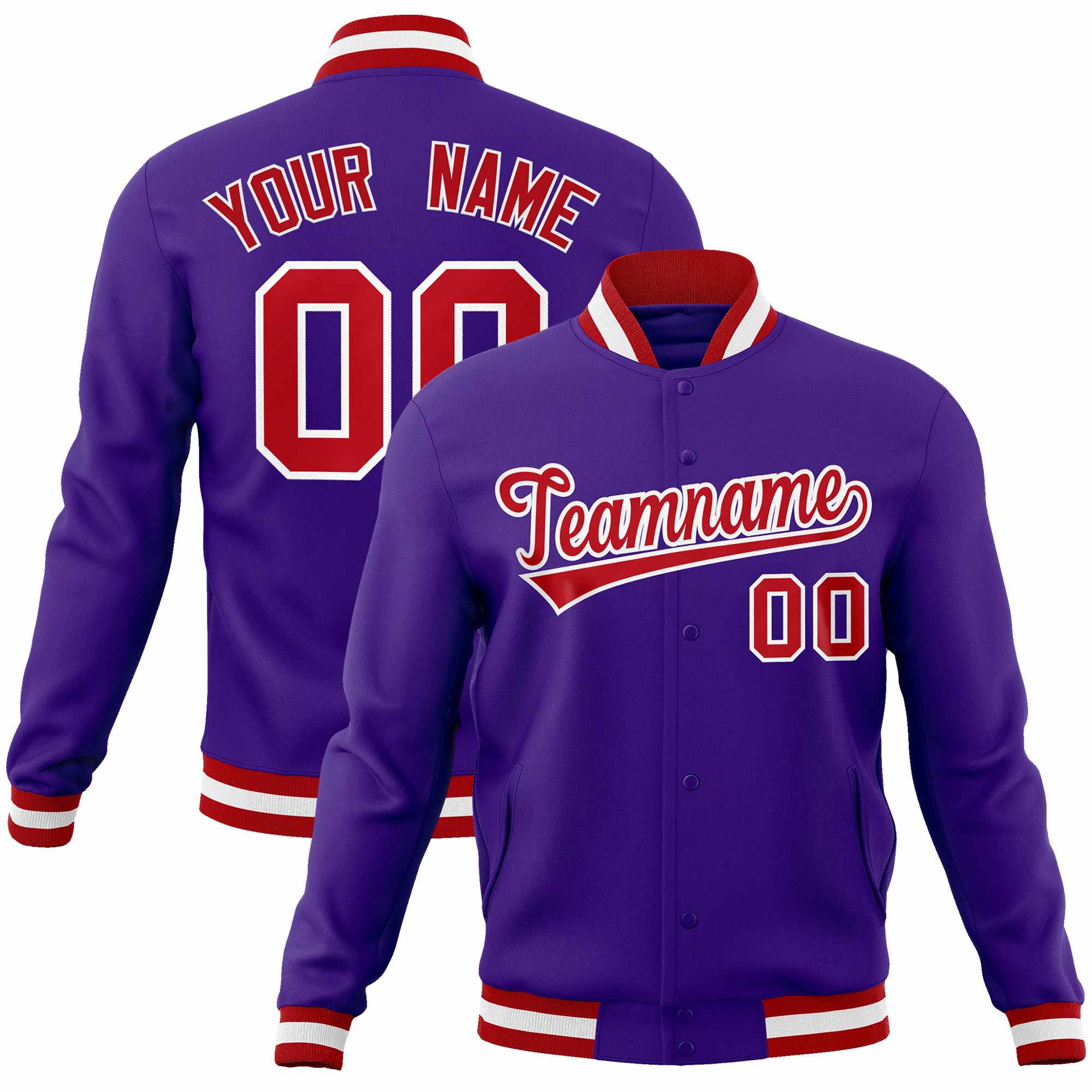 Custom Purple Red-White Classic Style Varsity Full-Snap Letterman Jacket