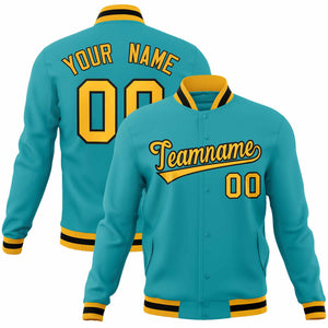 Custom Aqua Yellow-Black Classic Style Varsity Full-Snap Letterman Jacket