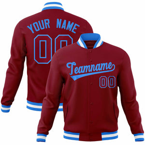 Custom Crimson Powder Blue Classic Style Varsity Full-Snap Letterman Jacket