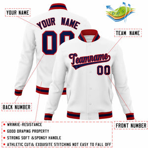 Custom White Navy-Red Classic Style Varsity Full-Snap Letterman Jacket