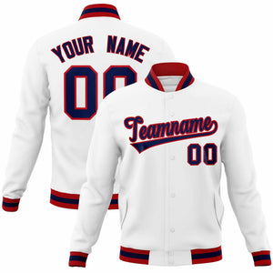 Custom White Navy-Red Classic Style Varsity Full-Snap Letterman Jacket