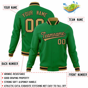 Custom Kelly Green Old Gold-Black Classic Style Varsity Full-Snap Letterman Jacket