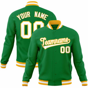 Custom Kelly Green White-Gold Classic Style Varsity Full-Snap Letterman Jacket