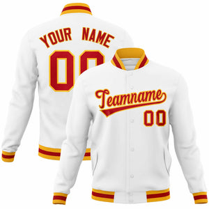 Custom White Red-Gold Classic Style Varsity Full-Snap Letterman Jacket