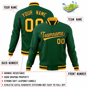 Custom Green Gold-Black Classic Style Varsity Full-Snap Letterman Jacket