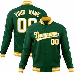 Custom Green White-Gold Classic Style Varsity Full-Snap Letterman Jacket