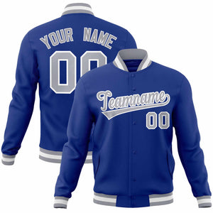 Custom Royal Gray-White Classic Style Varsity Full-Snap Letterman Jacket