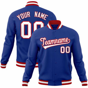 Custom Royal White-Red Classic Style Varsity Full-Snap Letterman Jacket