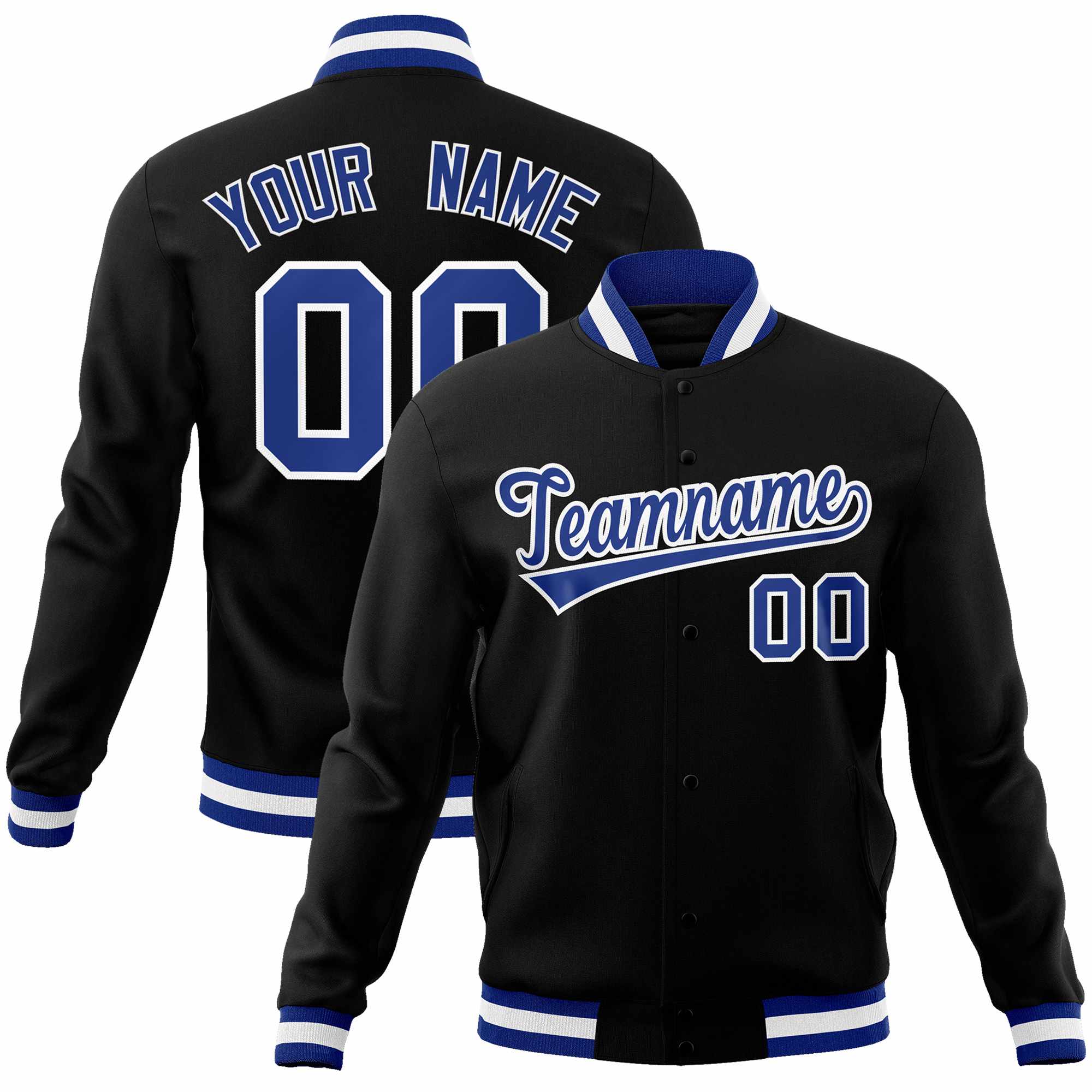 Custom Black Royal-White Classic Style Varsity Full-Snap Letterman Jacket