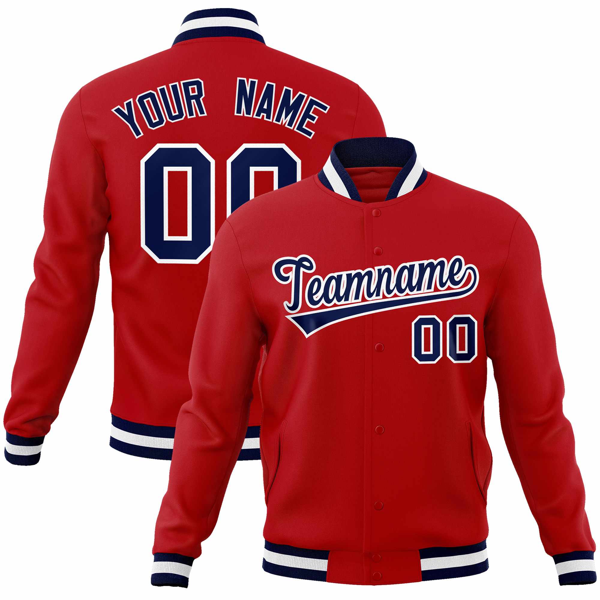 Custom Red Navy-White Classic Style Varsity Full-Snap Letterman Jacket