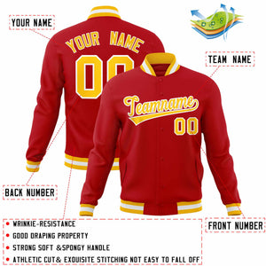 Custom Red Gold-White Classic Style Varsity Full-Snap Letterman Jacket