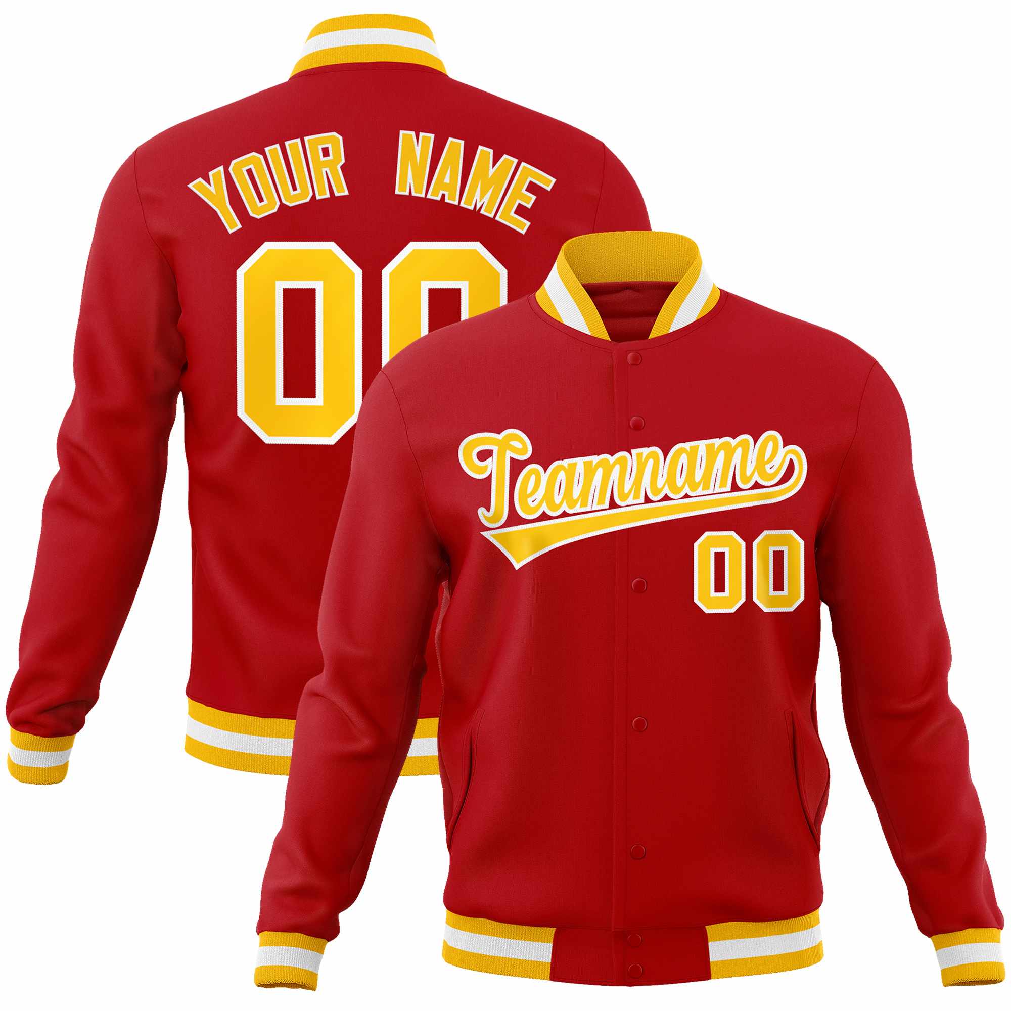 Custom Red Gold-White Classic Style Varsity Full-Snap Letterman Jacket