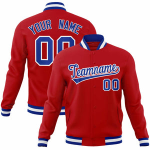 Custom Red Royal-White Classic Style Varsity Full-Snap Letterman Jacket