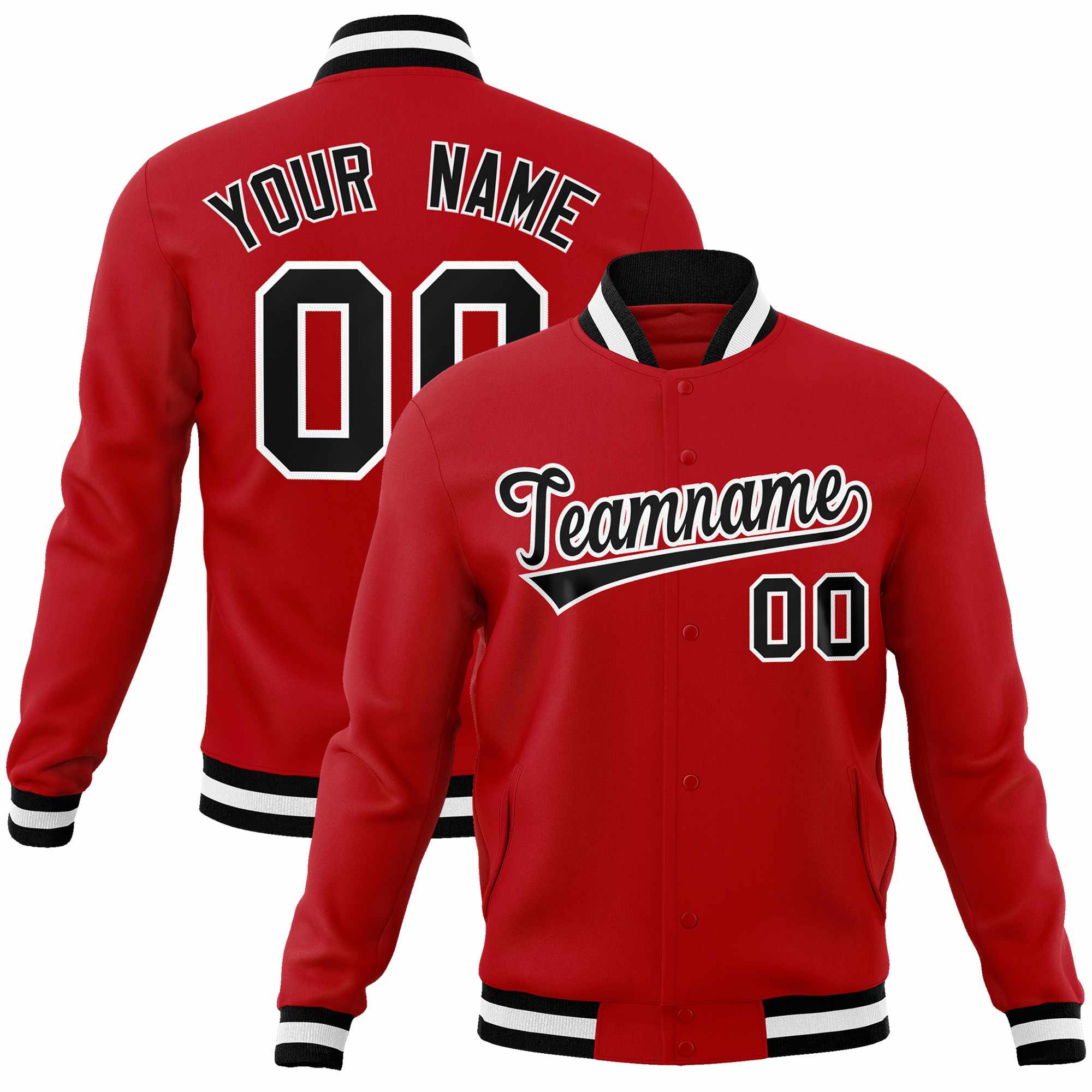 Custom Red Black-White Classic Style Varsity Full-Snap Letterman Jacket