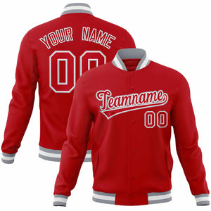 Custom Red Red-Gray Classic Style Varsity Full-Snap Letterman Jacket