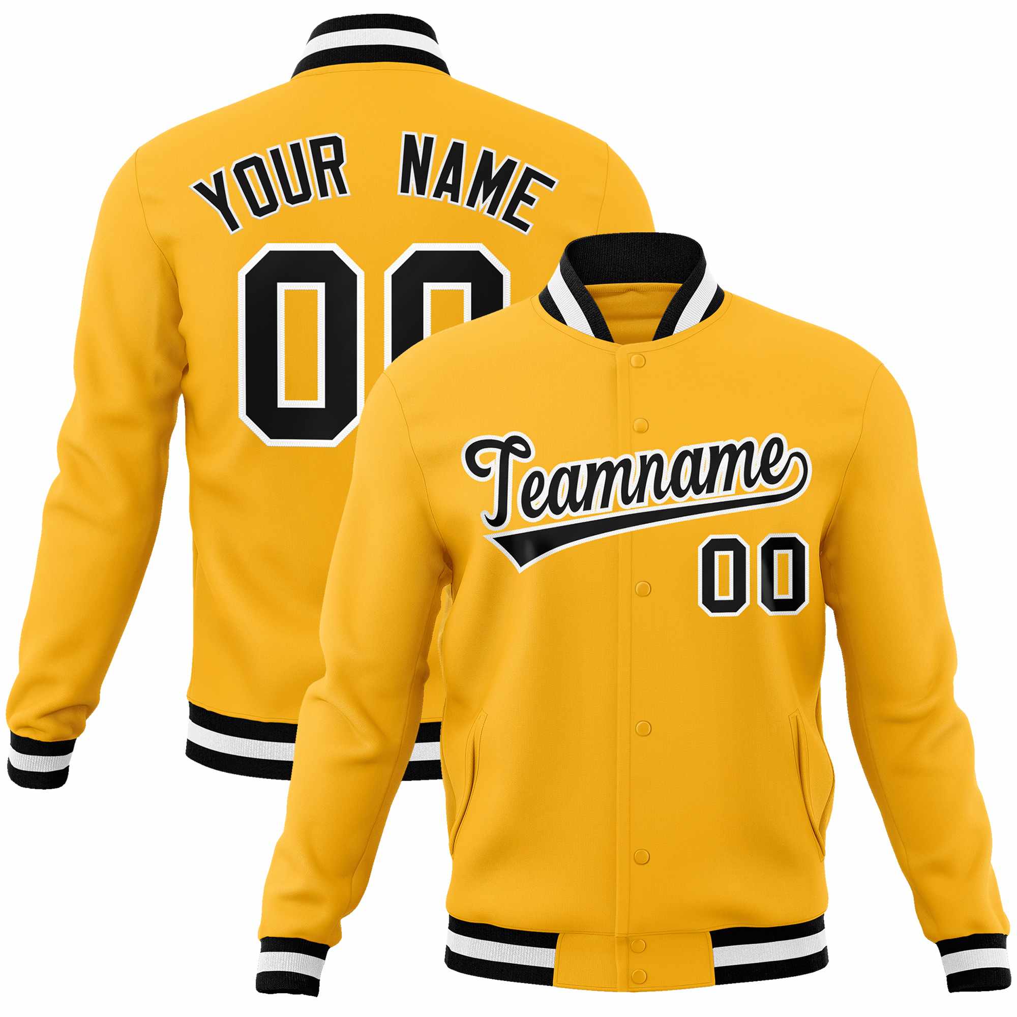 Custom Gold Black-White Classic Style Varsity Full-Snap Letterman Jacket