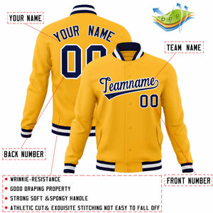 Custom Gold Navy-White Classic Style Varsity Full-Snap Letterman Jacket