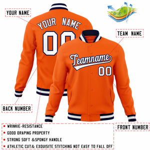 Custom Orange White-Navy Classic Style Varsity Full-Snap Letterman Jacket