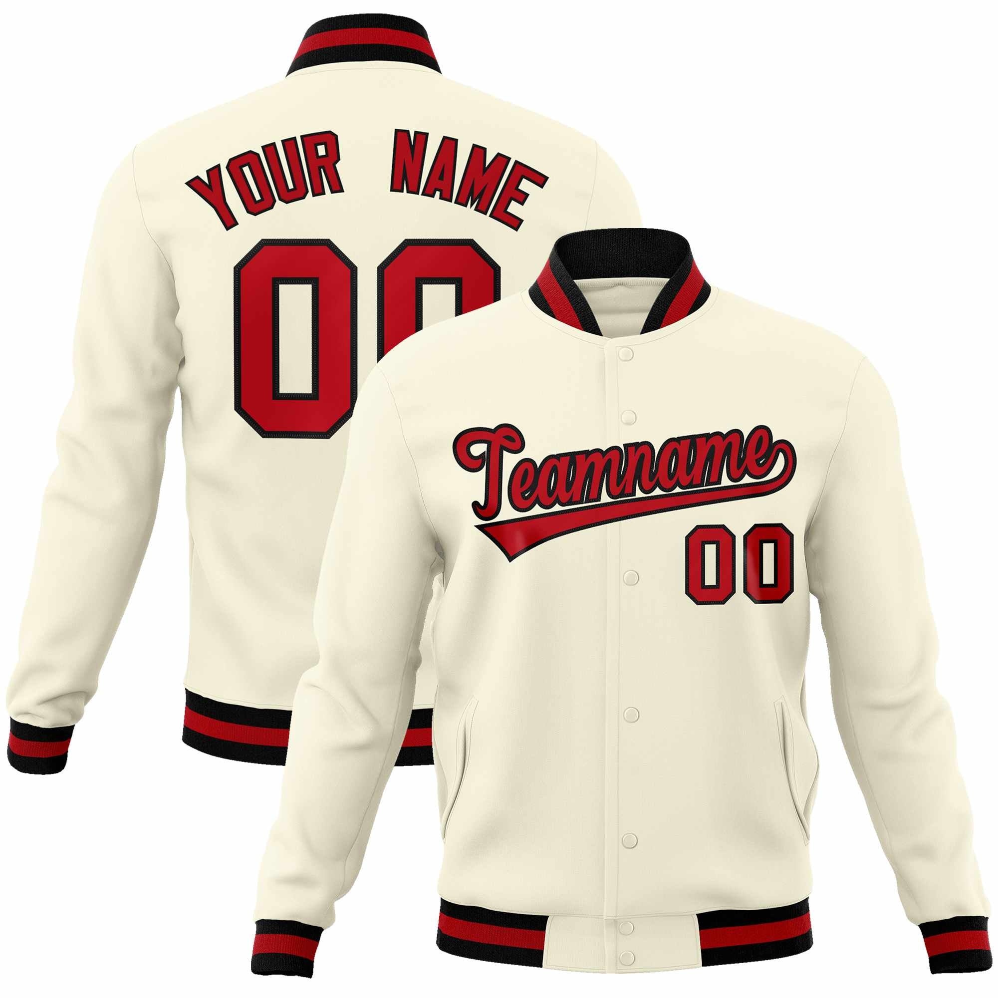 Custom Khaki Red-Black Classic Style Varsity Full-Snap Letterman Jacket