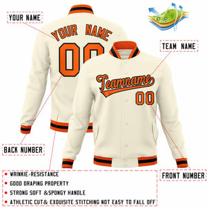 Custom Khaki Orange-Black Classic Style Varsity Full-Snap Letterman Jacket