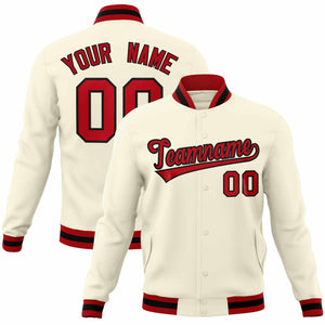 Custom Khaki Red-Black Classic Style Varsity Full-Snap Letterman Jacket