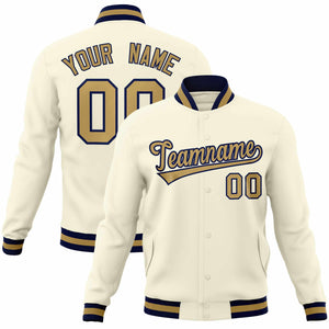 Custom Khaki Old Gold-Navy Classic Style Varsity Full-Snap Letterman Jacket