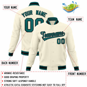 Custom Khaki Aqua-Black Classic Style Varsity Full-Snap Letterman Jacket