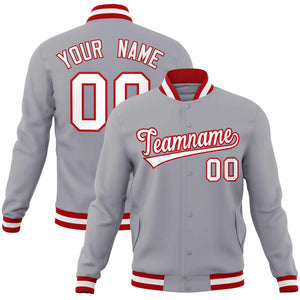 Custom Gray White-Red Classic Style Varsity Full-Snap Letterman Jacket