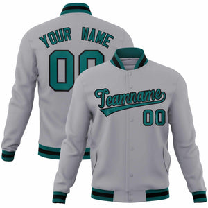 Custom Gray Aqua-Black Classic Style Varsity Full-Snap Letterman Jacket