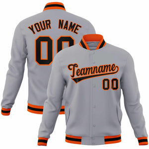 Custom Gray Black-Orange Classic Style Varsity Full-Snap Letterman Jacket