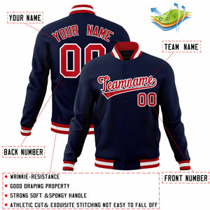 Custom Navy Red-White Classic Style Varsity Full-Snap Letterman Jacket