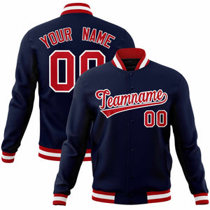 Custom Navy Red-White Classic Style Varsity Full-Snap Letterman Jacket