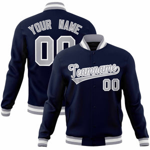 Custom Navy Gray-White Classic Style Varsity Full-Snap Letterman Jacket