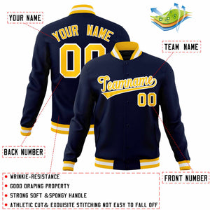 Custom Navy Gold-White Classic Style Varsity Full-Snap Letterman Jacket