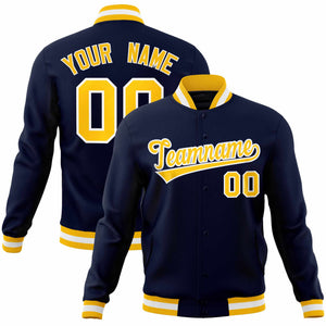 Custom Navy Gold-White Classic Style Varsity Full-Snap Letterman Jacket