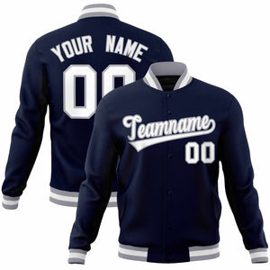 Custom Navy White-Gray Classic Style Varsity Full-Snap Letterman Jacket