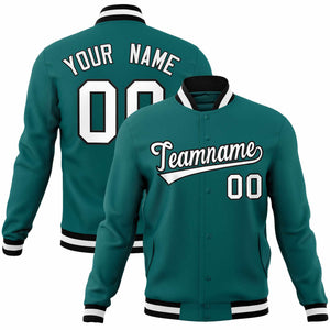 Custom Aqua White-Black Classic Style Varsity Full-Snap Letterman Jacket