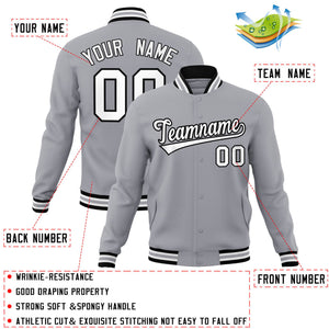 Custom Gray White-Black Classic Style Varsity Full-Snap Letterman Jacket