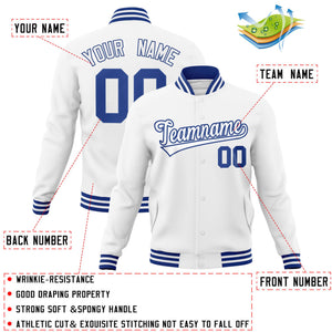 Custom White White-Royal Classic Style Varsity Full-Snap Letterman Jacket