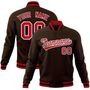 Custom Brown Red-White Classic Style Varsity Full-Snap Letterman Jacket