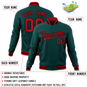 Custom Midnight Green Red-Black Classic Style Varsity Full-Snap Letterman Jacket