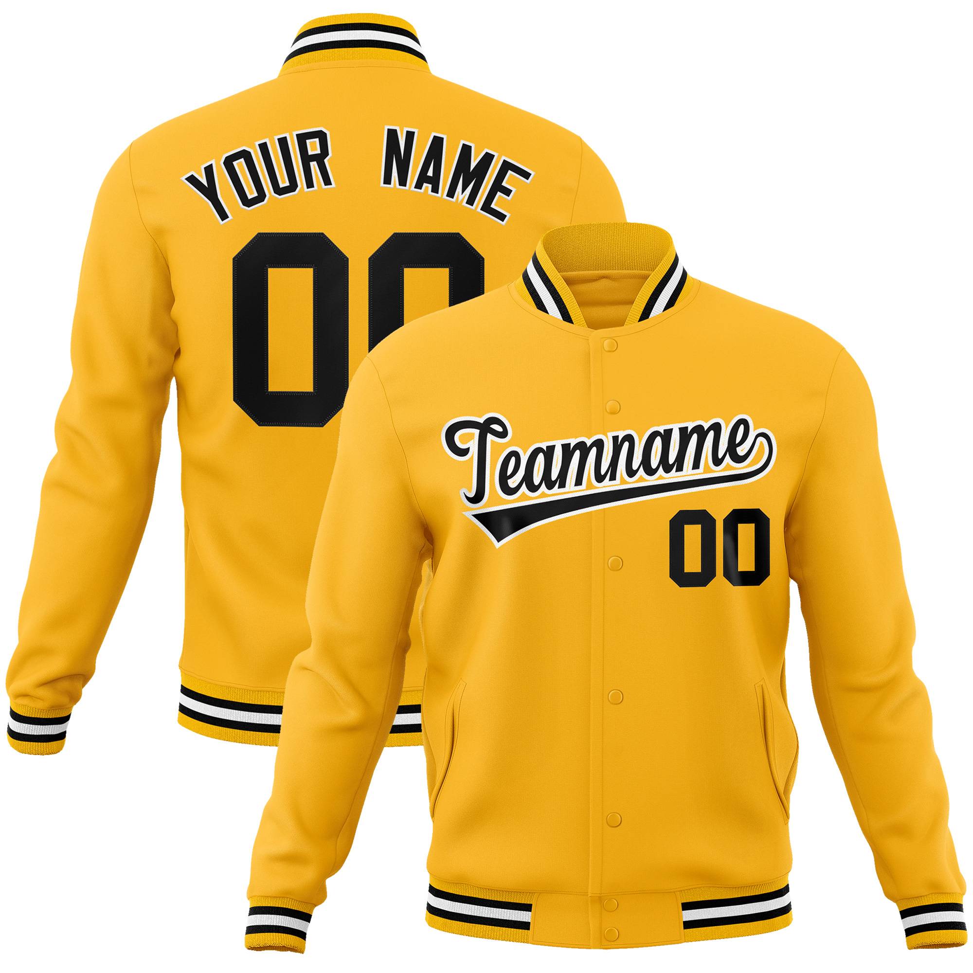 Custom Gold Black-White Classic Style Varsity Full-Snap Letterman Jacket