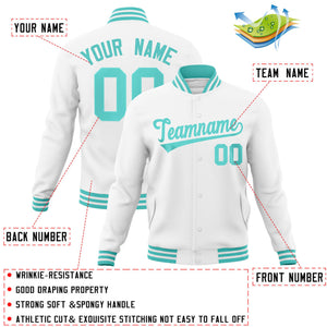 Veste Letterman Varsity Full-Snap Custom White Aqua Classic Style