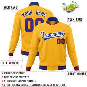 Custom Gold Royal Classic Style Varsity Full-Snap Letterman Jacket