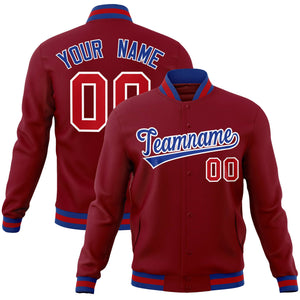 Custom Crimson Royal-White Classic Style Varsity Full-Snap Letterman Jacket