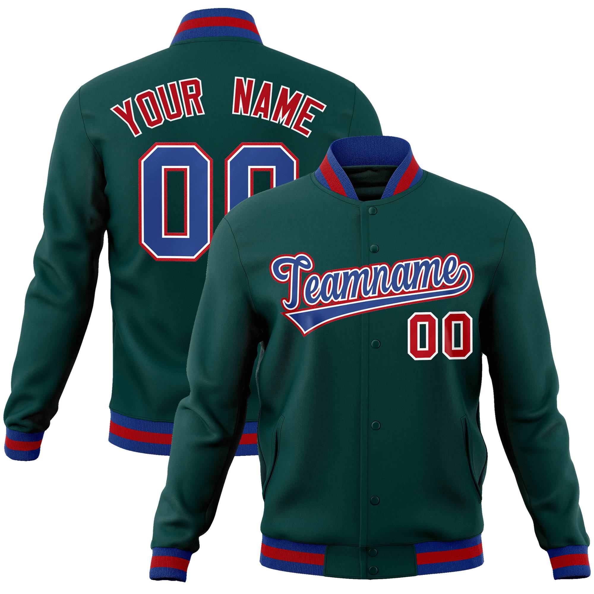 Custom Midnight Green Royal-White Classic Style Varsity Full-Snap Letterman Jacket