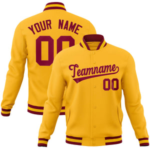 Custom Gold Crimson Classic Style Varsity Full-Snap Letterman Jacket